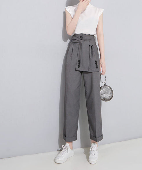 Button Belt Tapered Pants